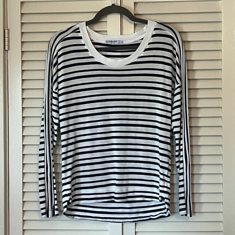 Anthropologie Stateside long-sleeve tee shirt striped grey cream women small